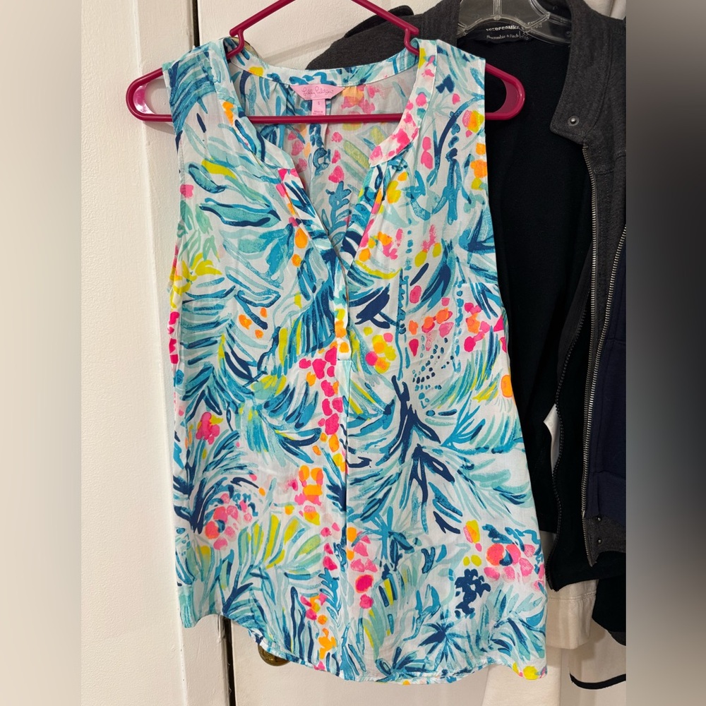 Lilly Pulitzer Blue Colorful Tank Shirt Blouse
